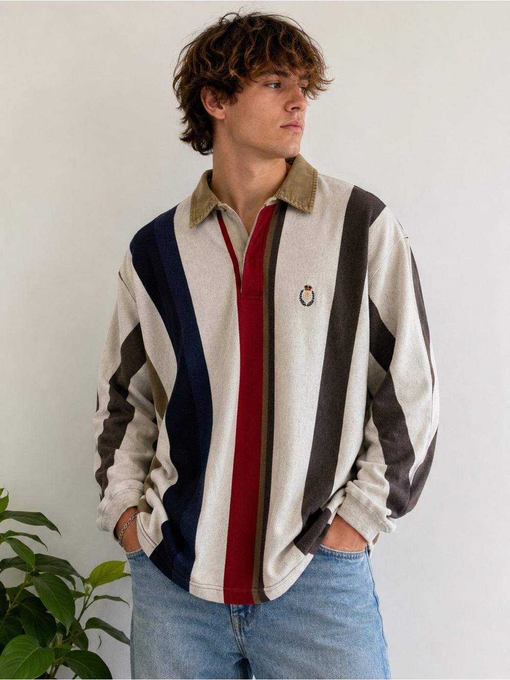 Vintage Chaps Ralph Lauren Rugby Polo Shirt XL Striped Long Sleeve 90s Oversized